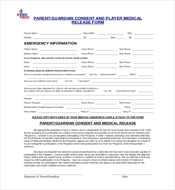 Us Youth Soccer Medical Release Form