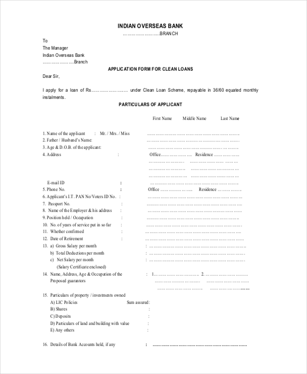 application form for clean loans