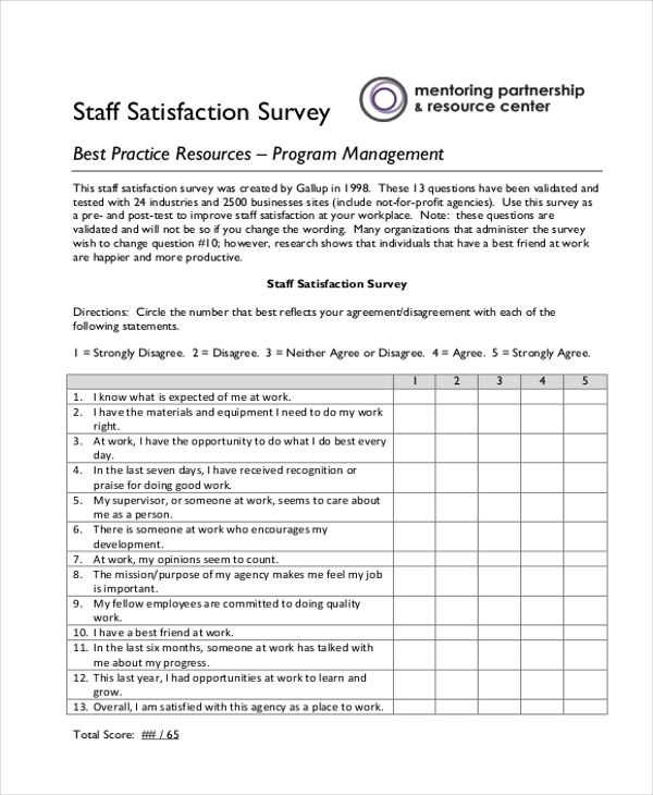 FREE 7  Sample Staff Satisfaction Survey Forms in PDF Word