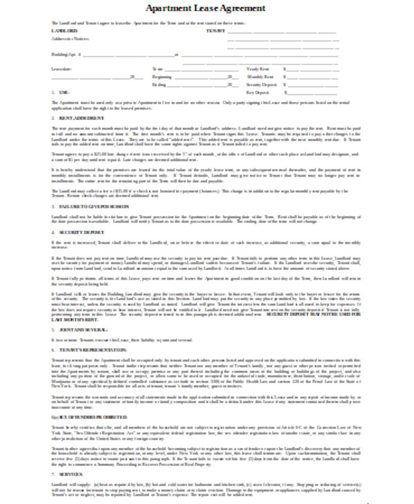 FREE 8+ Sample Apartment Lease Forms in PDF | MS Word