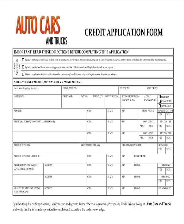 auto credit application form 