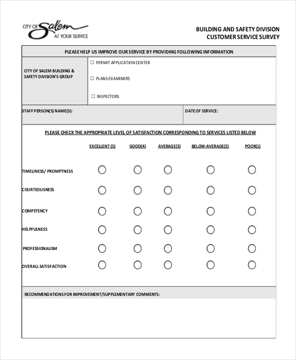 building and safety division customer service survey