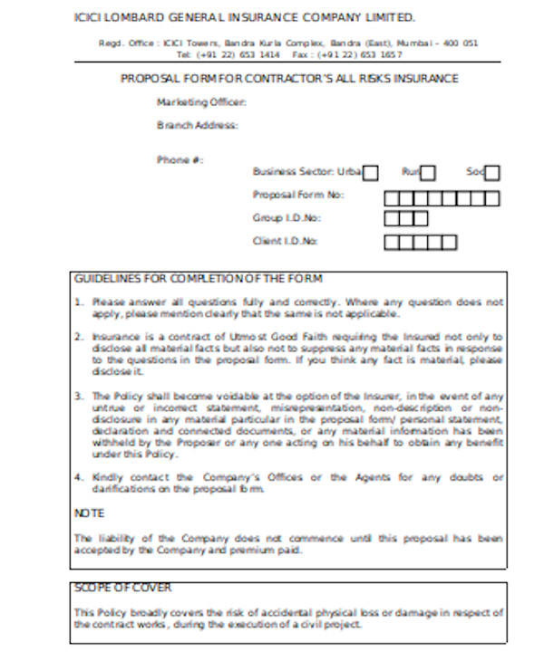 basic contractor proposal form