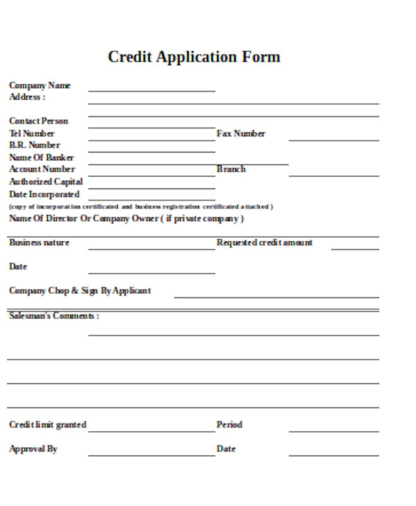 Free 13 Sample Credit Application Forms In Pdf Ms Word Excel 2094