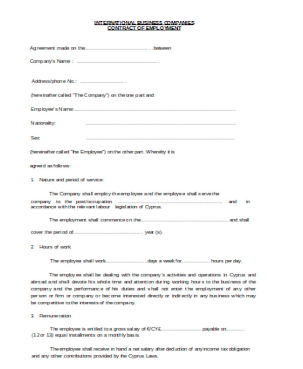 basic employment contract form