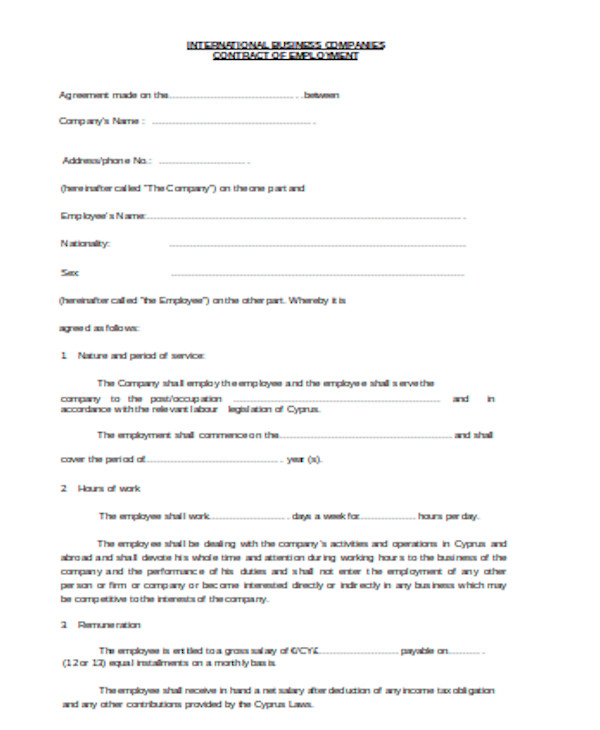 Free 16+ Employment Contract Form Samples, Pdf, Ms Word, Google Docs, Excel