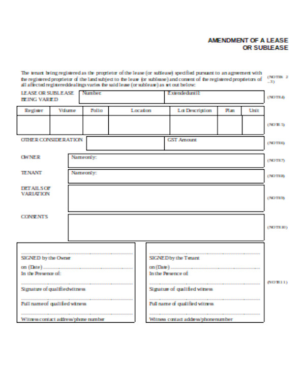 FREE 11  Sample Lease Amendment Forms in PDF MS Word