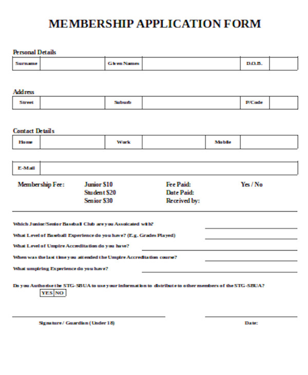 basic membership application form