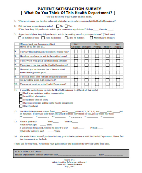 basic patient satisfaction questionnaire form