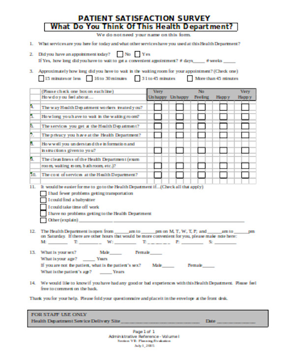 FREE 10+ Sample Patient Satisfaction Questionnaire Forms in PDF MS Word