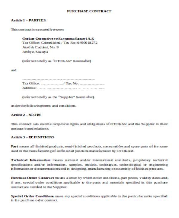 basic purchase contract form