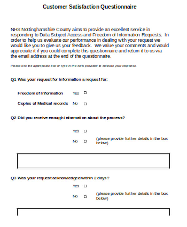 basic satisfaction questionnaire form