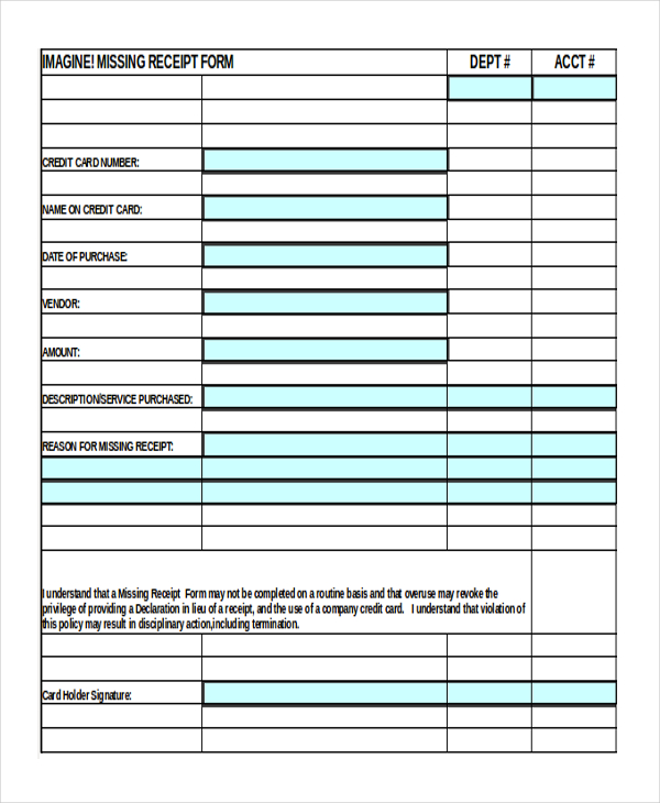 FREE 10+ Sample Missing Receipt Forms in PDF MS Word MS Excel