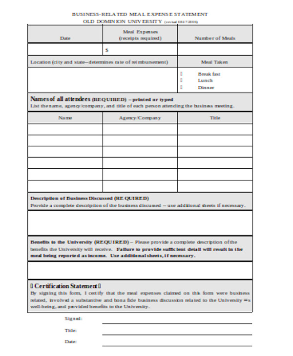 business expense statement form