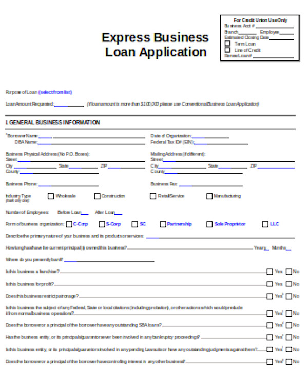 business loan application form