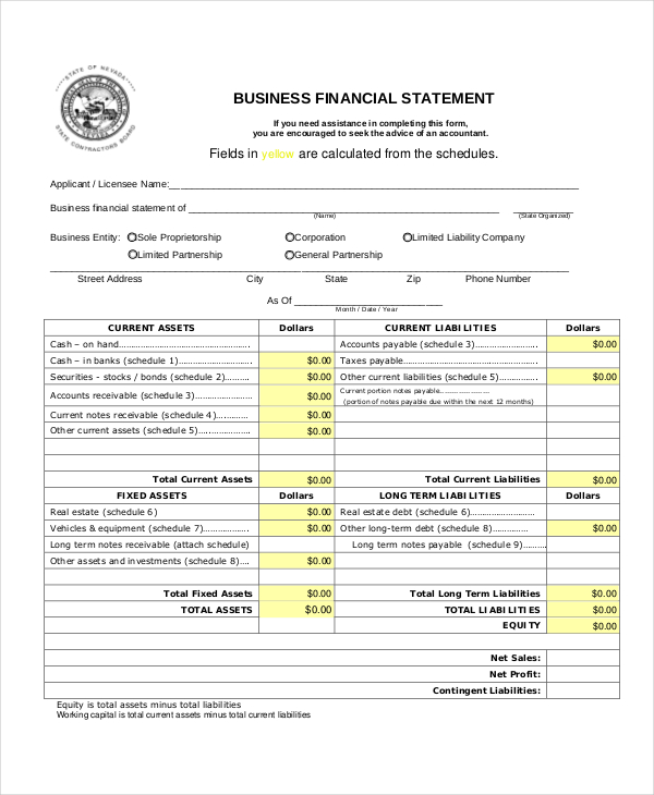 Free 10 Sample Business Financial Statement Forms In Pdf Ms Word Excel Hot Sex Picture 2859