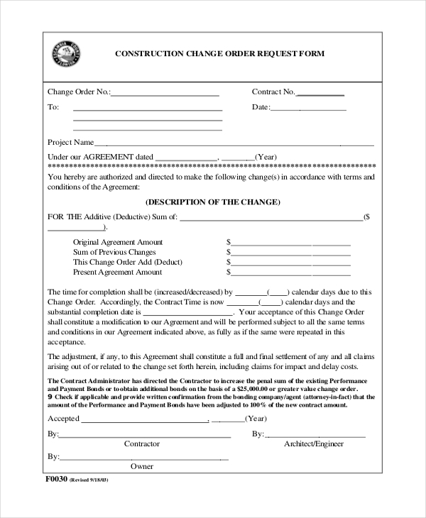 construction change order request form