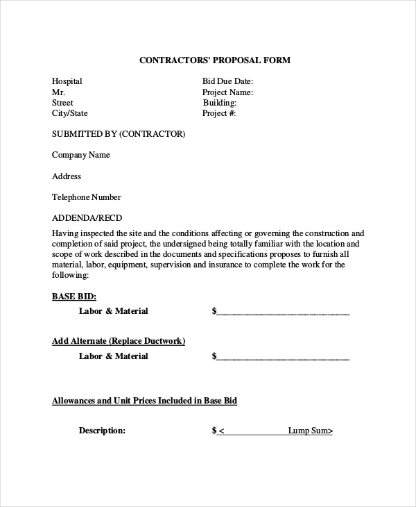 Free 9 Sample Contractor Proposal Forms In Pdf Ms Word Excel 0037