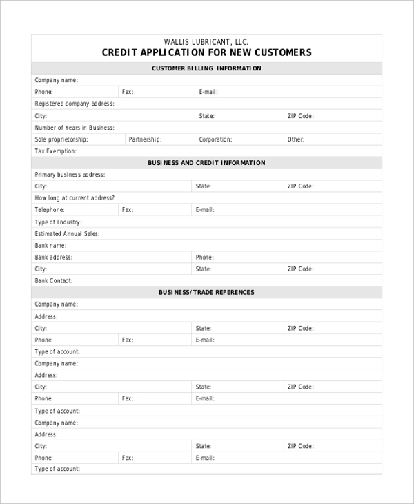 credit application for new customers