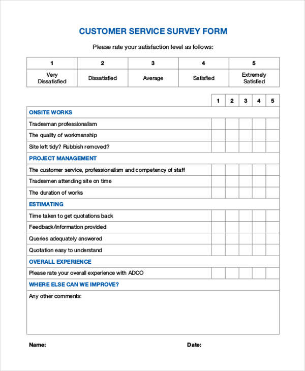 FREE 12 Sample Customer Service Survey Forms In PDF