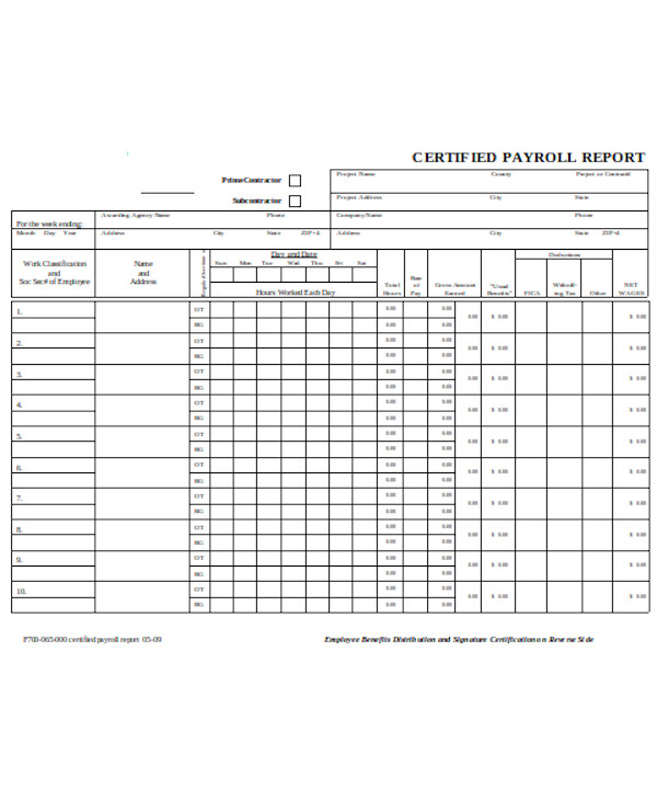 FREE 9  Sample Certified Payroll Forms in PDF Excel Word