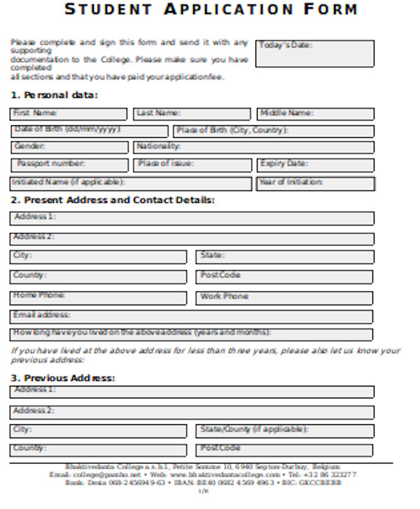 FREE 8+ Sample College Application Forms in PDF Word