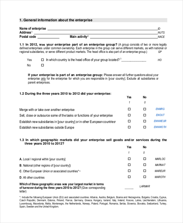 Free 7 Sample Survey Questionnaire Forms In Pdf Ms Word Excel