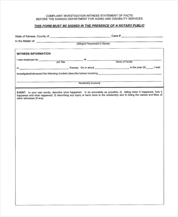 complaint investigation witness statement form