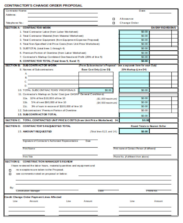 contractor change order proposal form