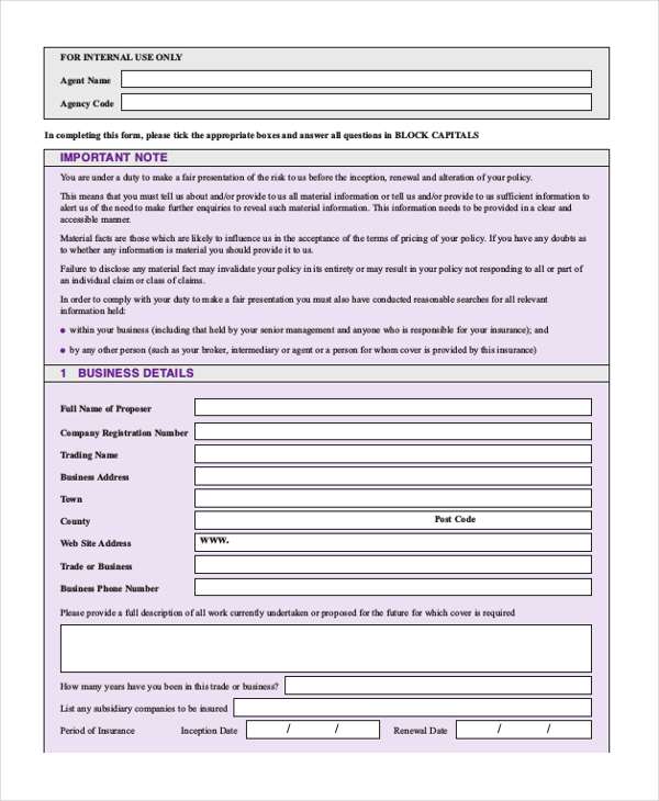 contractors combined proposal form