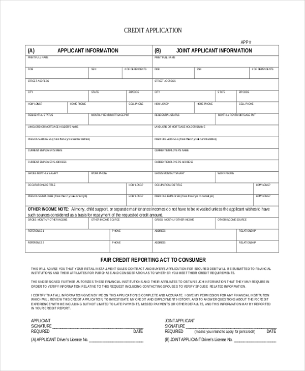 FREE 12 Sample Credit Application Forms In PDF Excel Word