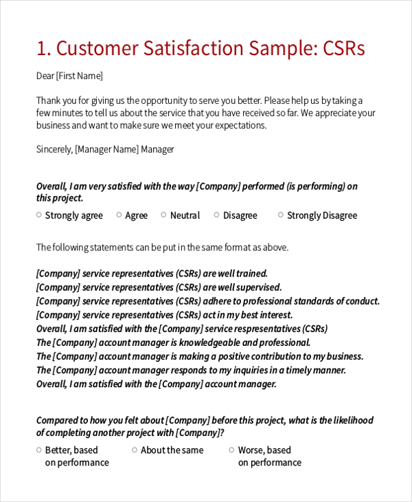 customer satisfaction survey questions