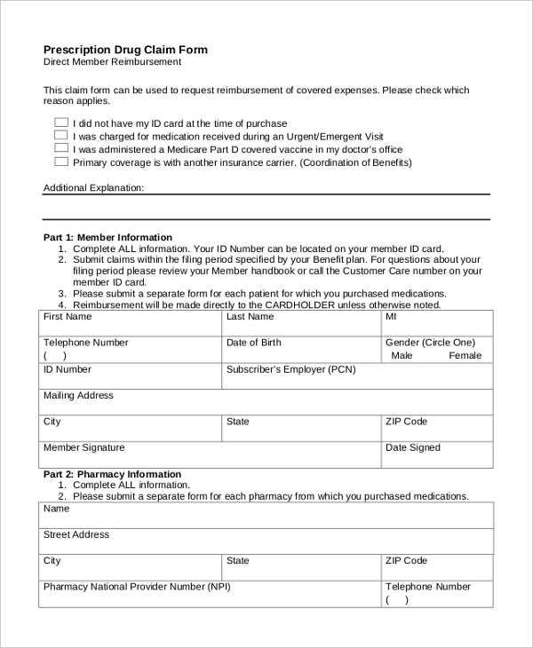 direct member reimbursement claim form