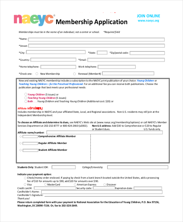 Free 14 Sample Membership Application Forms In Pdf Word Excel 1623