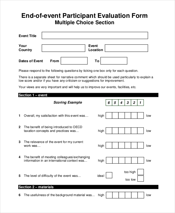 end of event participant evaluation form