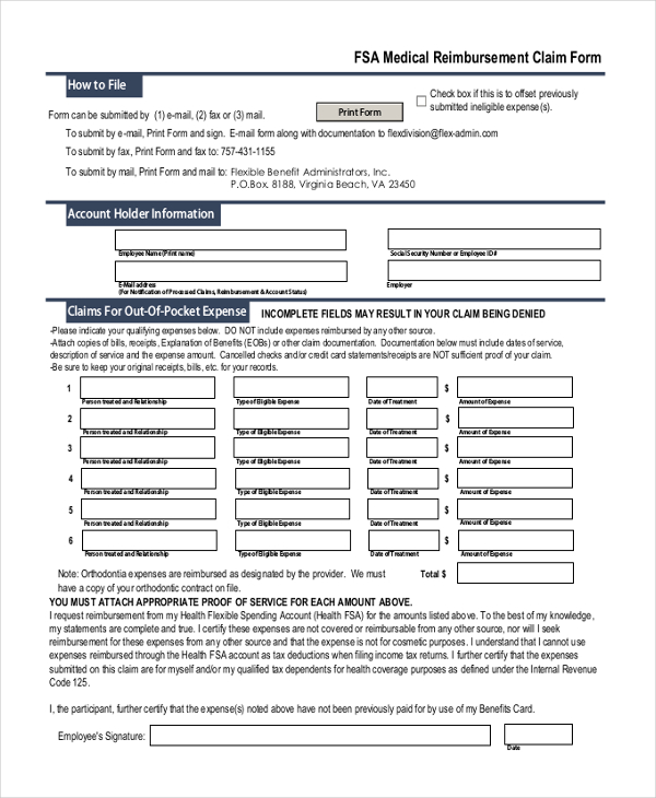 FREE 12 Sample Medical Reimbursement Forms In PDF Excel Word