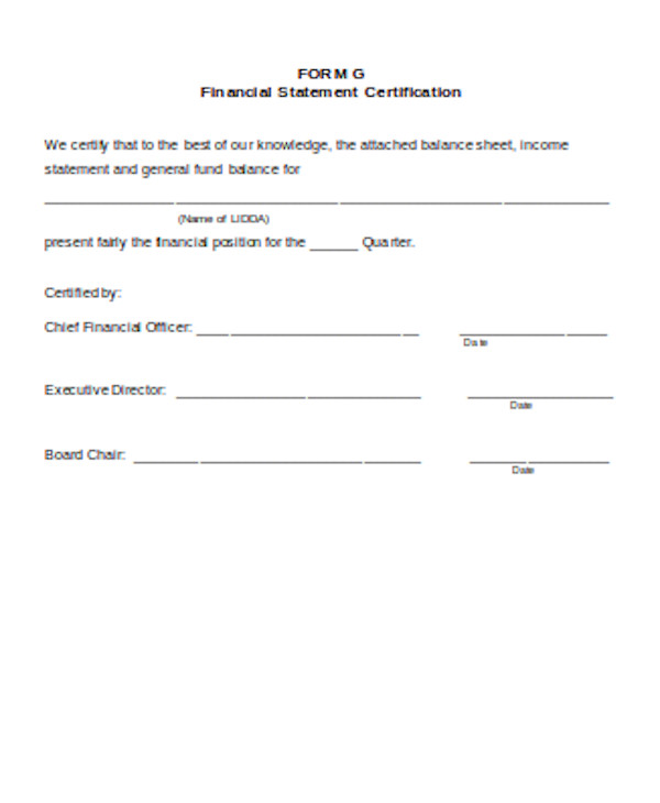 financial statement certification form