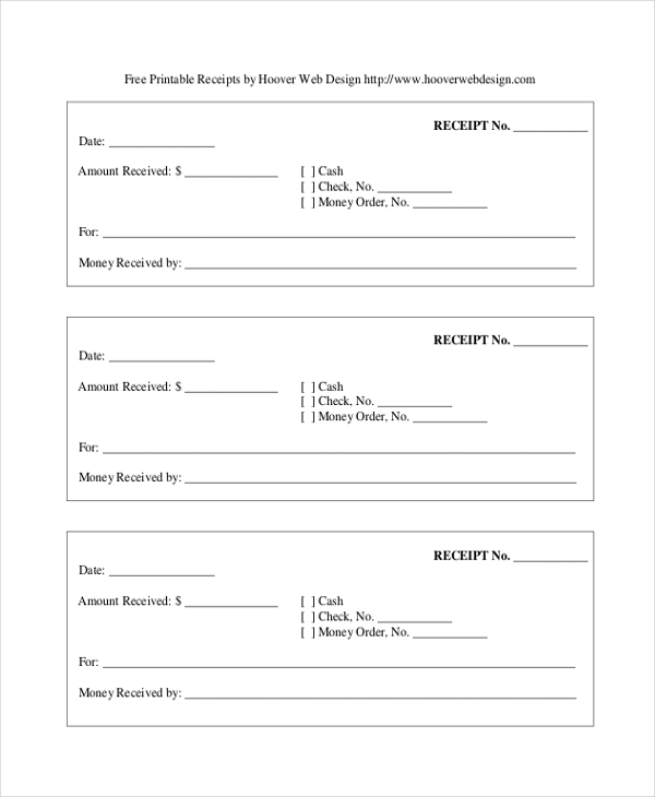 What are printable blank receipts used for?