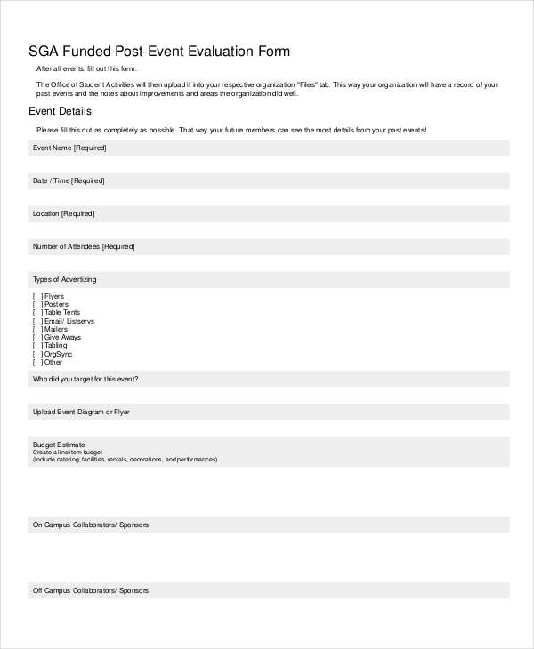 funded post event evaluation form