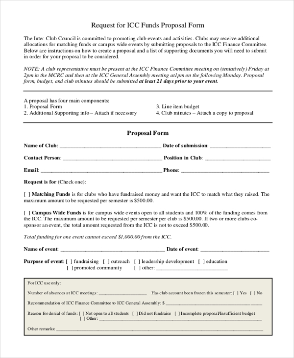 funds requesting proposal form