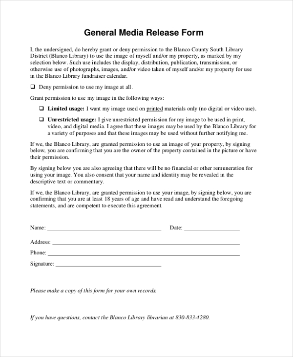 general media release form