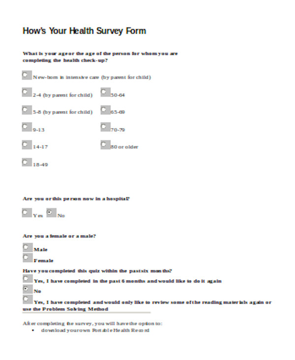 health survey form