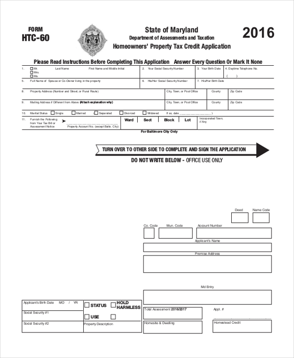 homeowners’ property tax credit application