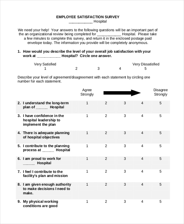 hospital employee satisfaction survey form