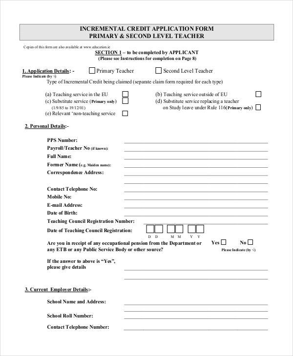 incremental credit application form