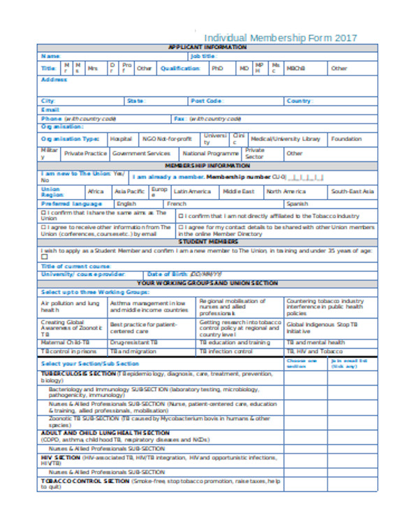 individual membership application form