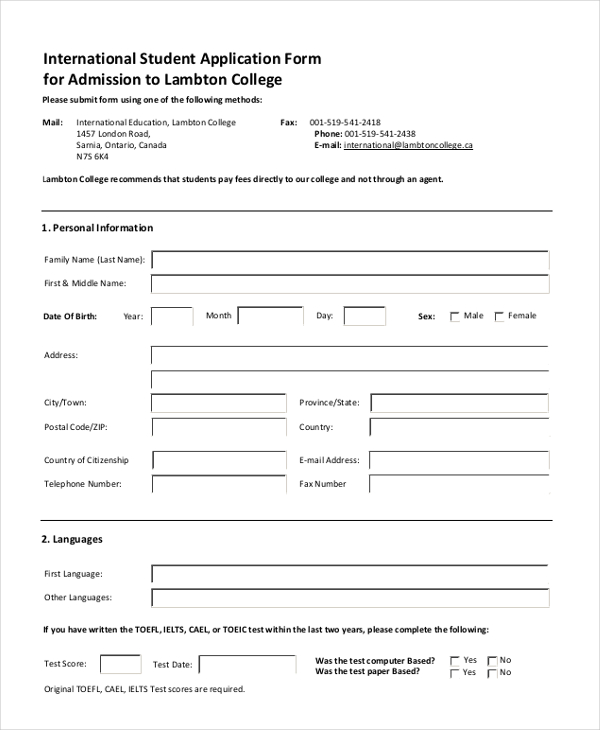 international student application form