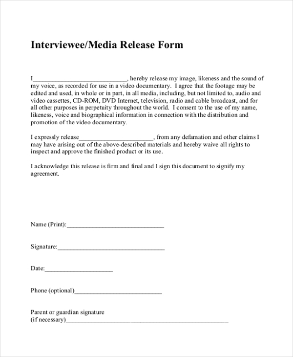 Media Release Form Template from images.sampleforms.com