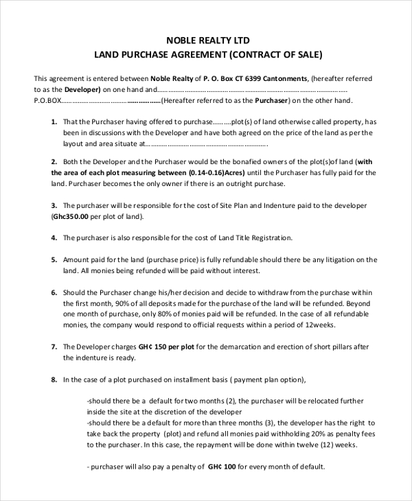 FREE 8 Sample Land Purchase Agreement Forms In PDF MS Word