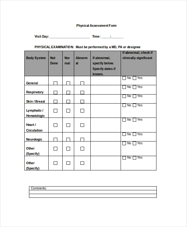 md physical assessment form